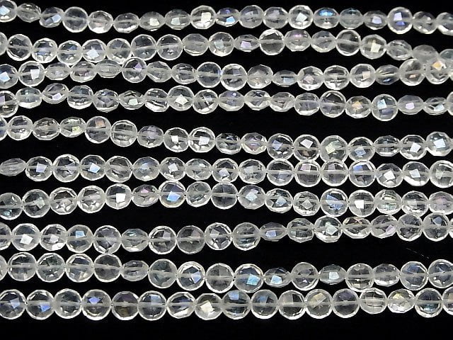[Video] Aqua Crystal AAA- Faceted Coin 6x6x4mm half or 1strand beads (aprx.6inch/16cm)
