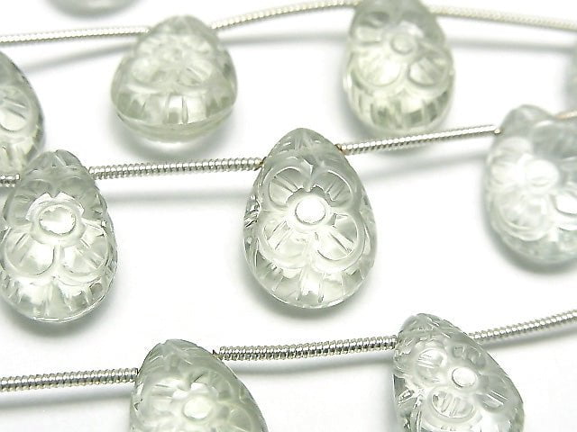[Video] High Quality Green Amethyst AAA Carving Pear shape 1strand (5pcs)