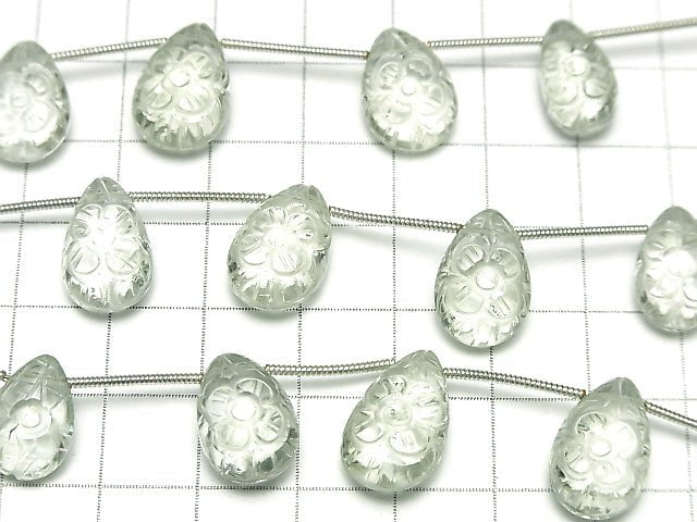 [Video] High Quality Green Amethyst AAA Carving Pear shape 1strand (5pcs)