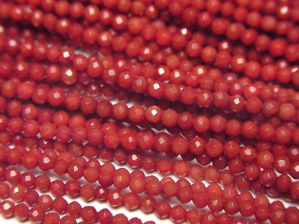 [Video] High Quality ! Red Coral (Dyed) Faceted Round 2mm 1strand beads (aprx.15inch / 37cm)