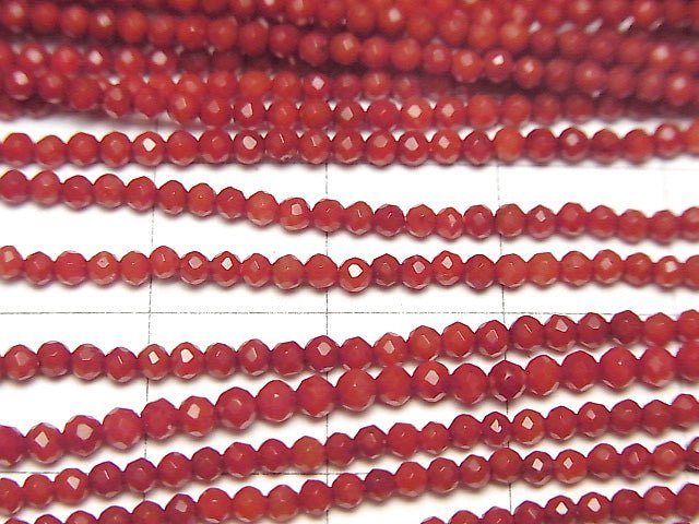 [Video] High Quality ! Red Coral (Dyed) Faceted Round 2mm 1strand beads (aprx.15inch / 37cm)