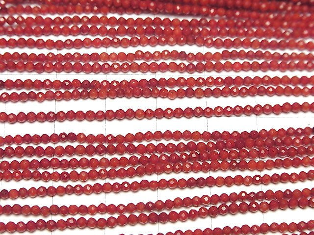 [Video] High Quality ! Red Coral (Dyed) Faceted Round 2mm 1strand beads (aprx.15inch / 37cm)