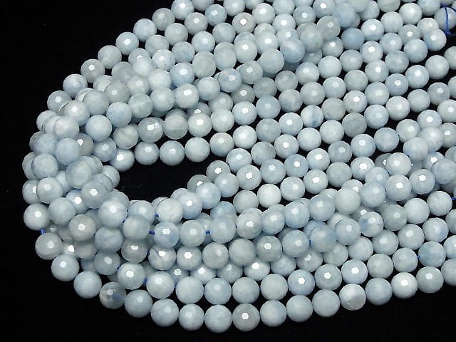 [Video]High Quality! Africa Aquamarine AA+ 128Faceted Round 8mm half or 1strand beads (aprx.15inch/37cm)