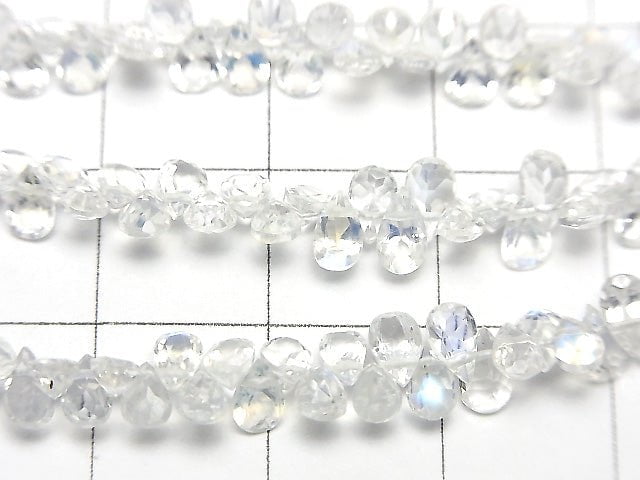 [Video] High Quality Rainbow Moonstone AAA Pear shape Faceted half or 1strand beads (aprx.7inch / 19cm)