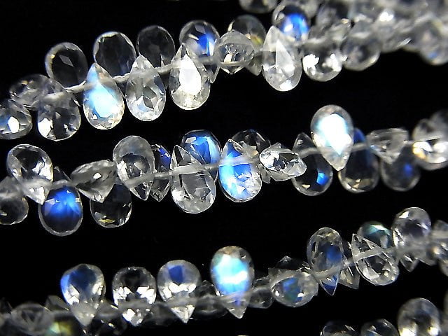 [Video] High Quality Rainbow Moonstone AAA Pear shape Faceted half or 1strand beads (aprx.7inch / 19cm)