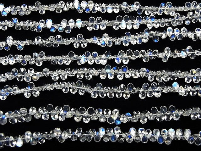 [Video] High Quality Rainbow Moonstone AAA Pear shape Faceted half or 1strand beads (aprx.7inch / 19cm)