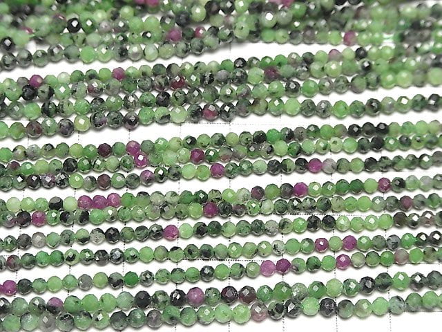 [Video] High Quality! Ruby Inzoisite Faceted Round 3mm 1strand beads (aprx.15inch/36cm)