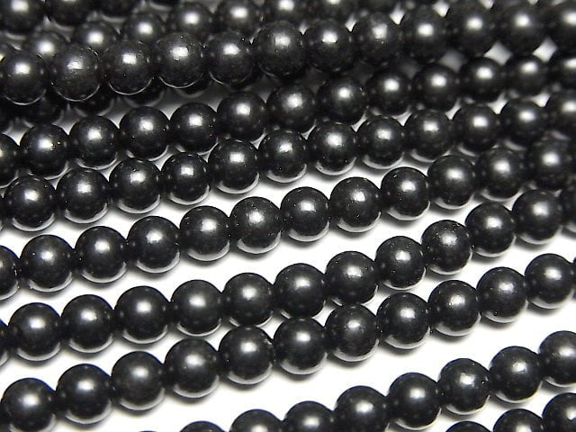 Natural Jet (fossil wood) Round 4mm 1strand beads (aprx.15inch/37cm)