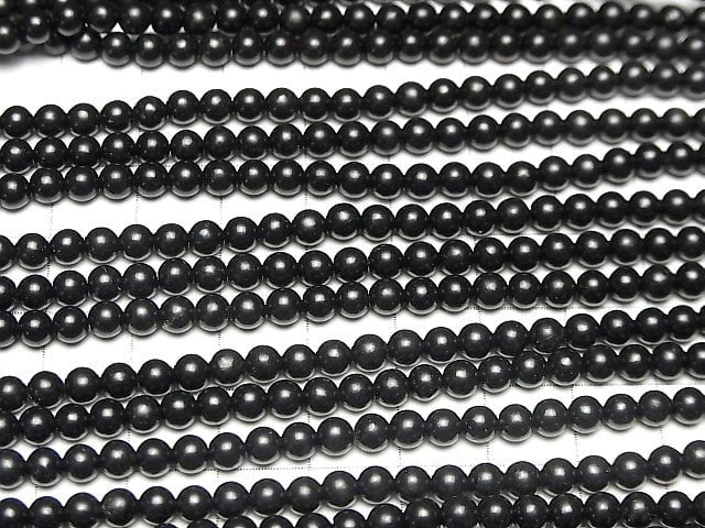 Natural Jet (fossil wood) Round 4mm 1strand beads (aprx.15inch/37cm)