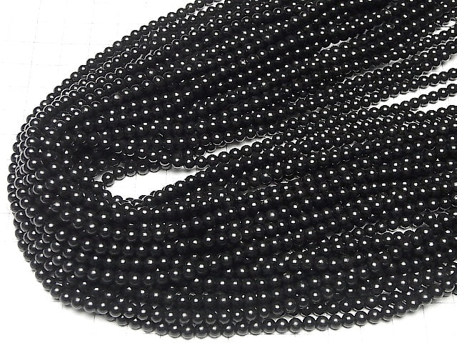 Natural Jet (fossil wood) Round 4mm 1strand beads (aprx.15inch/37cm)
