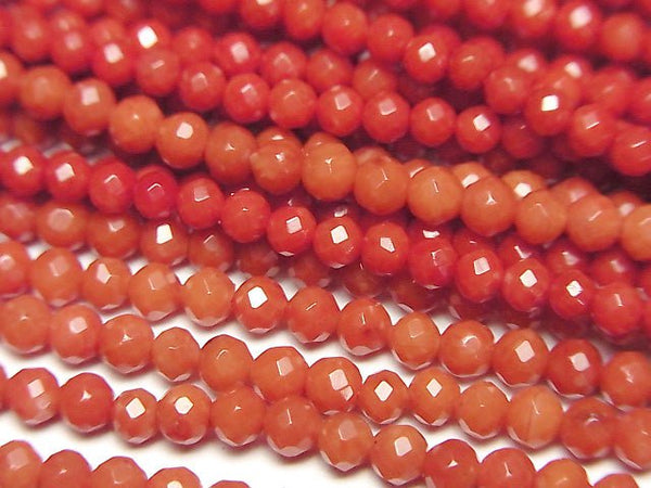 [Video] High Quality! Red Coral (Dyed) Faceted Round 3mm 1strand beads (aprx.15inch / 38cm)