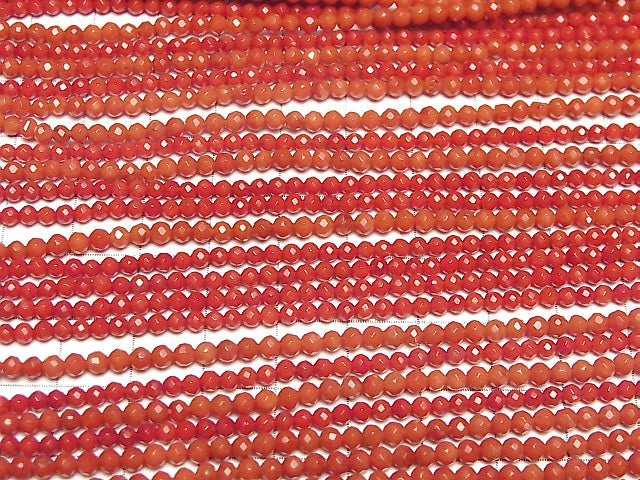 [Video] High Quality! Red Coral (Dyed) Faceted Round 3mm 1strand beads (aprx.15inch / 38cm)