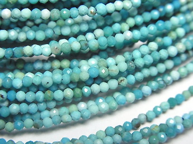 [Video]High Quality! Turquoise AA+ Faceted Round 2mm Necklace