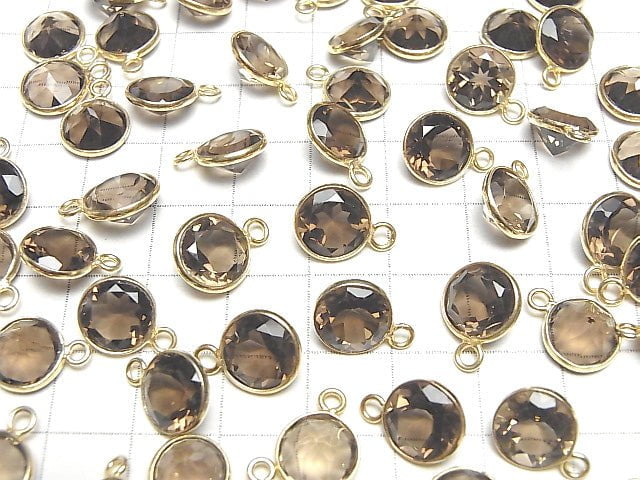[Video] High Quality Smoky Quartz AAA Bezel Setting Round Faceted 10x10mm 18KGP 3pcs
