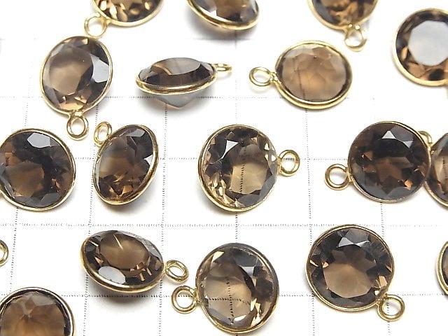 [Video] High Quality Smoky Quartz AAA Bezel Setting Round Faceted 11x11mm [One Side ] 18KGP 3pcs