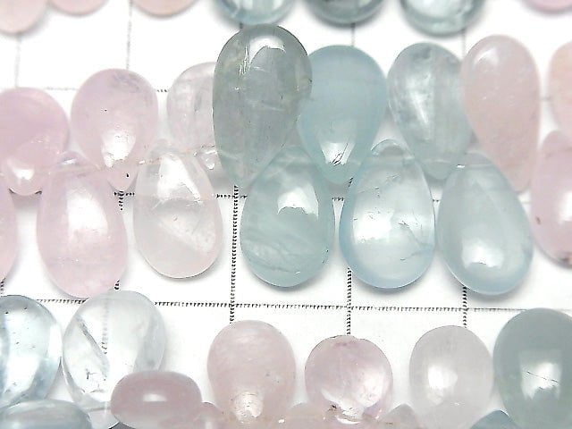 [Video]High Quality Morganite &Aquamarine AA++ Pear shape (Smooth) 1strand beads (aprx.7inch/17cm)