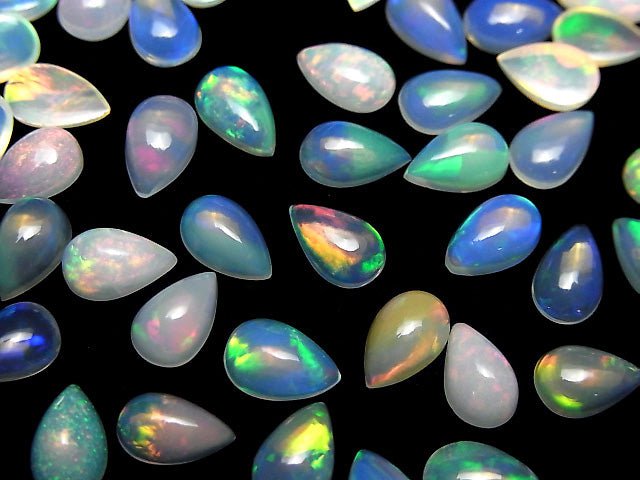 [Video] High Quality Ethiopian Opal AAA Pear shape Cabochon 8x5mm 6pcs