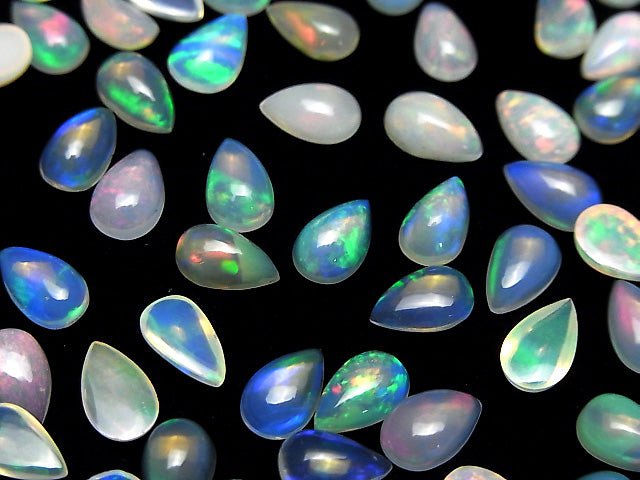 [Video] High Quality Ethiopian Opal AAA Pear shape Cabochon 8x5mm 6pcs