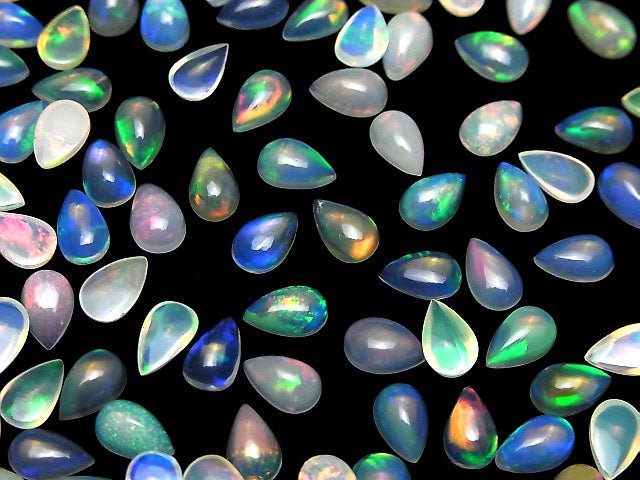 [Video] High Quality Ethiopian Opal AAA Pear shape Cabochon 8x5mm 6pcs