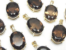 [Video] High Quality Smoky Quartz AAA Oval Faceted Pendant 16x12mm 18KGP 1pc