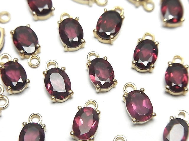 [Video]High Quality Rhodolite Garnet AAA Bezel Setting Oval Faceted 7x5mm 18KGP 2pcs