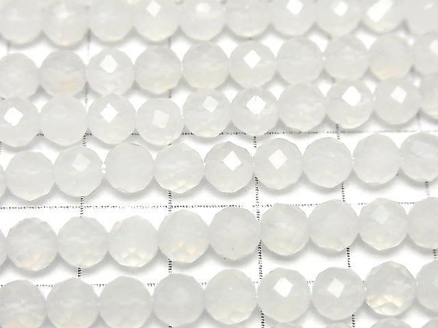 High Quality! White Chalcedony 64 Faceted Round 6mm 1strand beads (aprx.15inch/37cm)