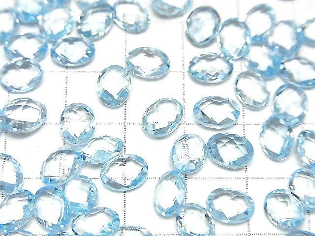 [Video] High Quality Sky Blue Topaz AAA Undrilled Faceted Oval 8x6x4mm 5 pcs