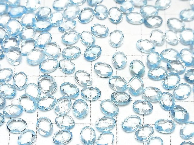 [Video] High Quality Sky Blue Topaz AAA Undrilled Faceted Oval 8x6x4mm 5 pcs