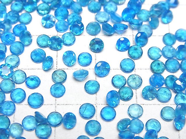 [Video] High Quality Neon Blue Apatite AAA Undrilled Round Faceted 4x4mm 4pcs