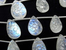 [Video] High Quality Rainbow Moonstone AAA- Carved Pear shape 1strand (5pcs)