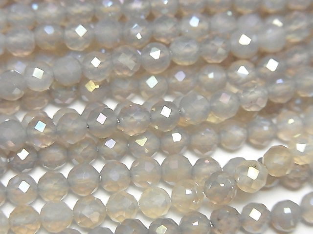 [Video]High Quality! Flash, Gray Onyx Faceted Round 4mm 1strand beads (aprx.15inch/37cm)