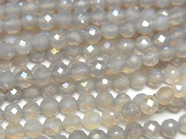[Video]High Quality! Flash, Gray Onyx Faceted Round 4mm 1strand beads (aprx.15inch/37cm)