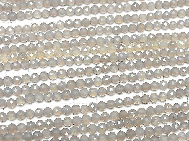 [Video]High Quality! Flash, Gray Onyx Faceted Round 4mm 1strand beads (aprx.15inch/37cm)