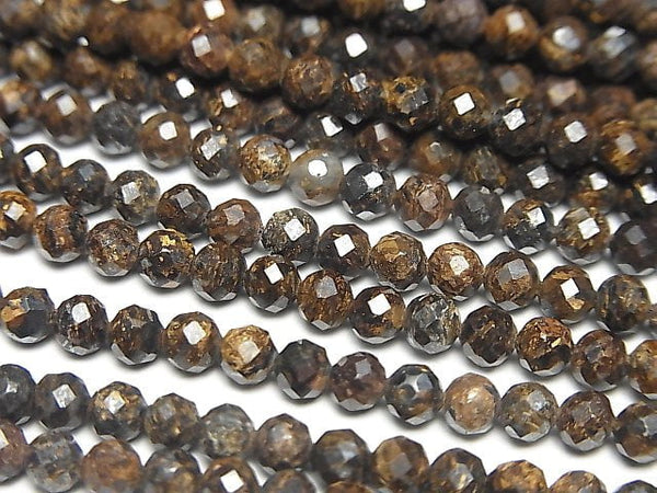 [Video]High Quality! Bronzite Faceted Round 4mm 1strand beads (aprx.15inch/37cm)