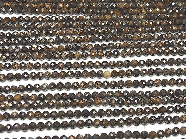 [Video]High Quality! Bronzite Faceted Round 4mm 1strand beads (aprx.15inch/37cm)