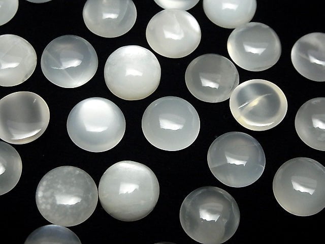 [Video] White Moonstone AAA Round Cabochon 12x12mm 2pcs