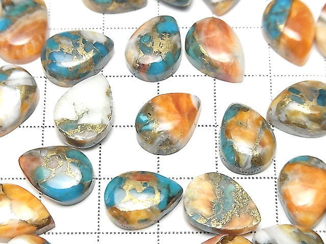 [Video] Oyster Copper Turquoise Pear shape Cabochon 14x10mm 3pcs