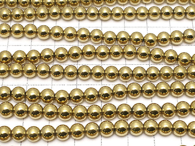 Hematite Round 6mm Gold coating 1strand beads (aprx.15inch / 38cm)