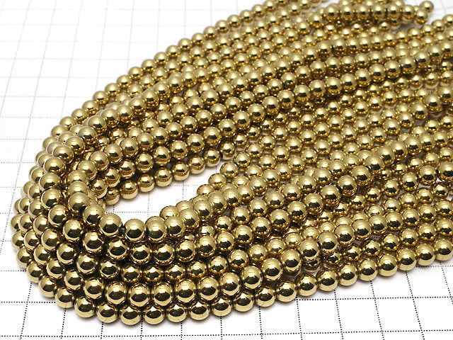 Hematite Round 6mm Gold coating 1strand beads (aprx.15inch / 38cm)