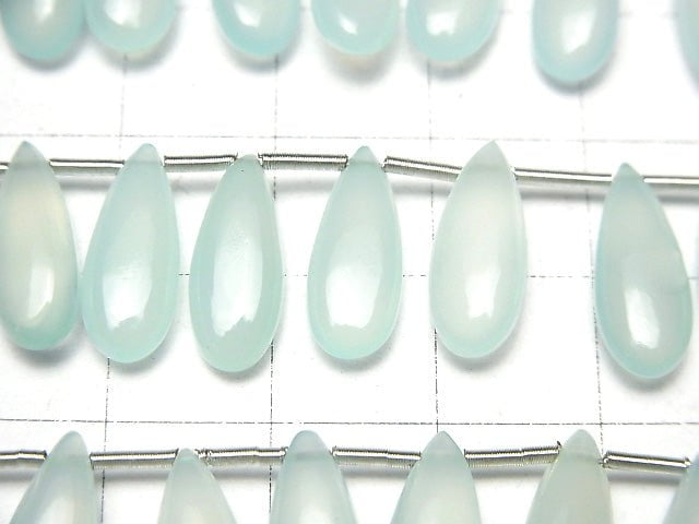 [Video] High Quality Sea Blue Chalcedony AAA Pear shape (Smooth) 15x6mm half or 1strand beads (aprx.6inch / 14cm)