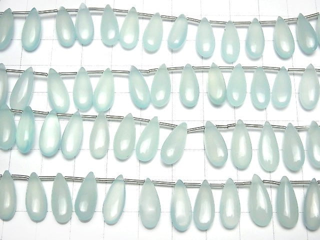 [Video] High Quality Sea Blue Chalcedony AAA Pear shape (Smooth) 15x6mm half or 1strand beads (aprx.6inch / 14cm)