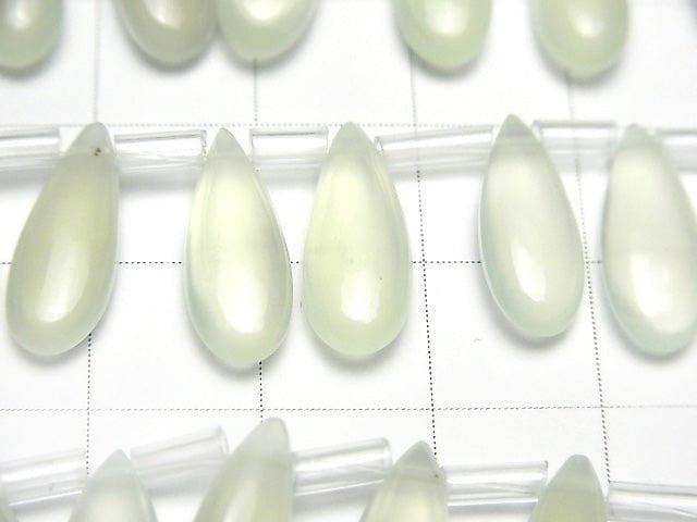 [Video] High Quality Light Green Color Chalcedony AAA Pear shape (Smooth) 15x6mm half or 1strand beads (aprx.6inch / 14cm)