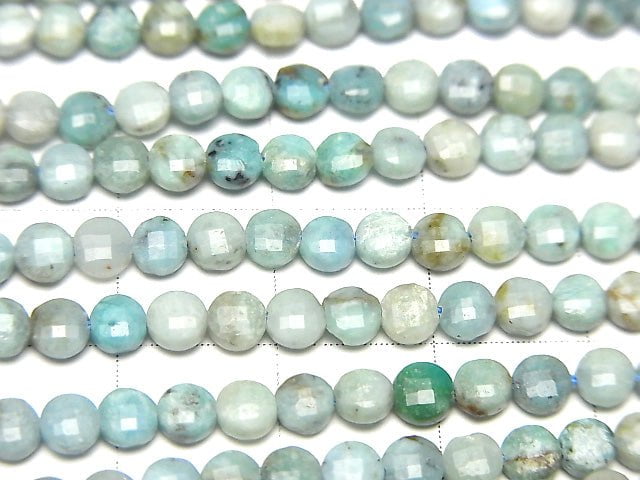 [Video] High Quality! Blue Opal Faceted Coin 4x4x2mm 1strand beads (aprx.15inch / 37cm)
