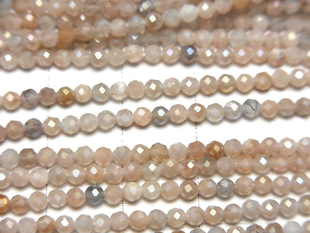 [Video] High Quality! Multicolor Moonstone AAA- Faceted Round 2mm Coating 1strand beads (aprx.15inch / 37cm)