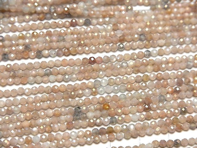 [Video] High Quality! Multicolor Moonstone AAA- Faceted Round 2mm Coating 1strand beads (aprx.15inch / 37cm)