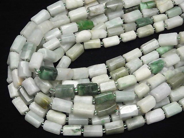 [Video] Burma Jadeite AA Rough Tube-Faceted Nugget 1strand beads (aprx.16inch/40cm)
