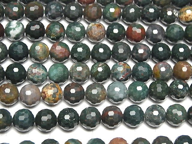 Bloodstone  128Faceted Round 10mm half or 1strand beads (aprx.15inch/37cm)