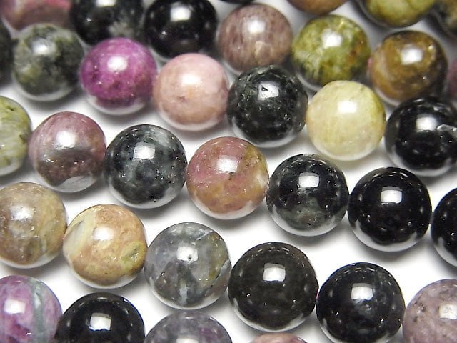 Multicolor Tourmaline Silica AA Round 8mm half or 1strand beads (aprx.15inch / 38cm)
