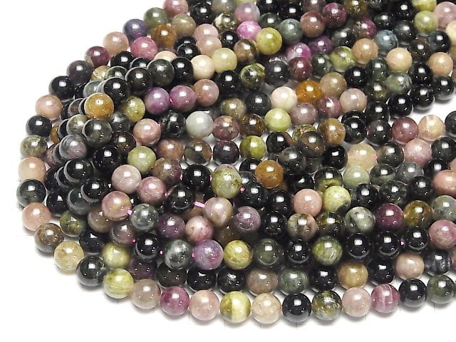 Multicolor Tourmaline Silica AA Round 8mm half or 1strand beads (aprx.15inch / 38cm)