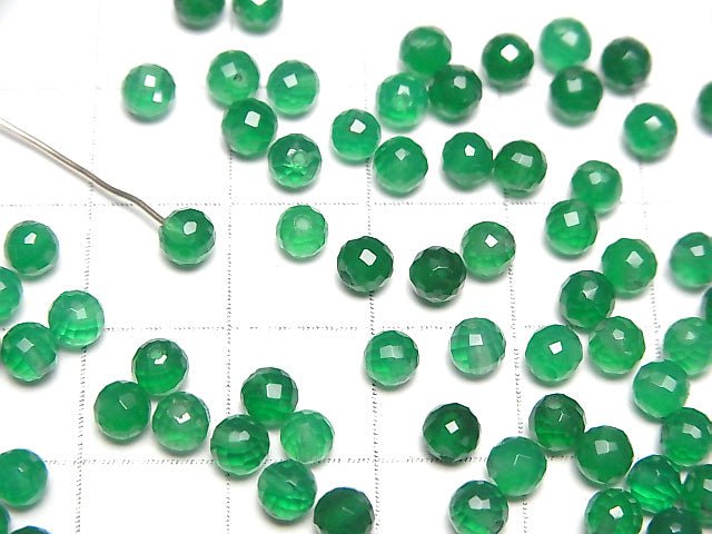 [Video] High Quality Green Onyx AAA Half Drilled Hole Faceted Round 4mm 10pcs
